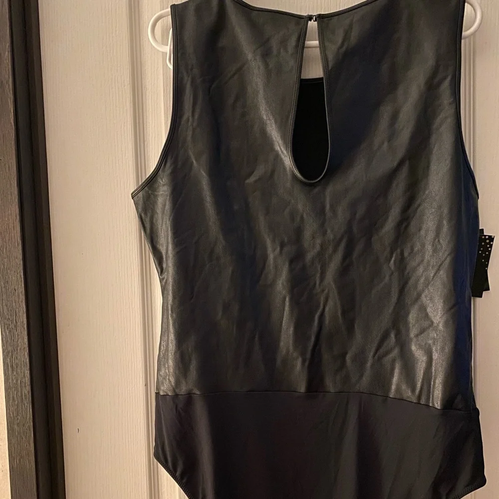 INC Faux Leather Bodysuit, - Picture 2 of 5